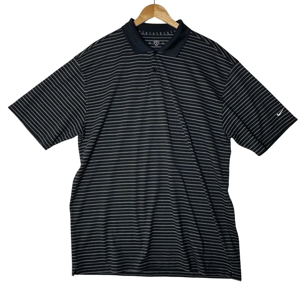 Nike Golf Mens XL Striped Polo Shirt Black Short‎ Sleeve Athletic